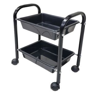 Carrinho Auxiliar Manicure 02 Bandejas Pintado Preto Cm-2 - Metaltec