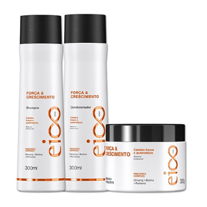 Kit Shampoo 300ml + Mas 300g + Fluido 100ml Forca e Cresc - Eico Profissional