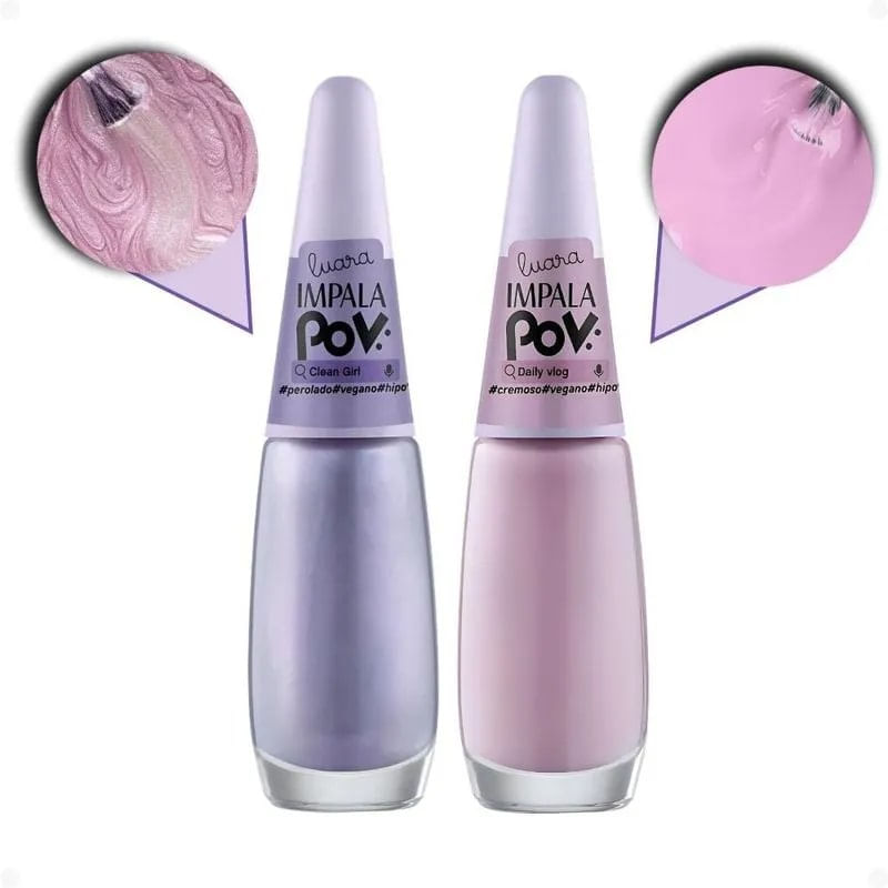 Kit Pov 2 Esmaltes + 1 Top Coat + 1 Gloss Labial Luara - Impala