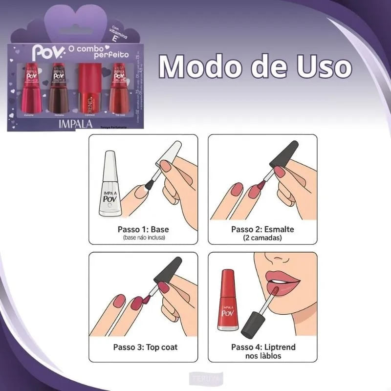 Kit Pov 2 Esmaltes + 1 Top Coat + 1 Gloss Labial Antonela - Impala