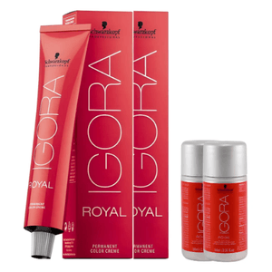 Kit 02 Tintas Louro Medio 7.77 Cobre Extra + 02 Ox 60ml 20 Vol - Igora Royal