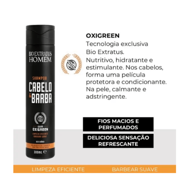 Shampoo 300ml Homem Cabelo e Barba - Bio Extratus